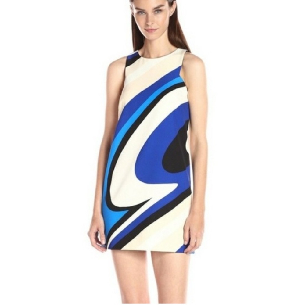 Milly Abstract Mini Dress Size 8 Blue Black - Picture 1 of 9